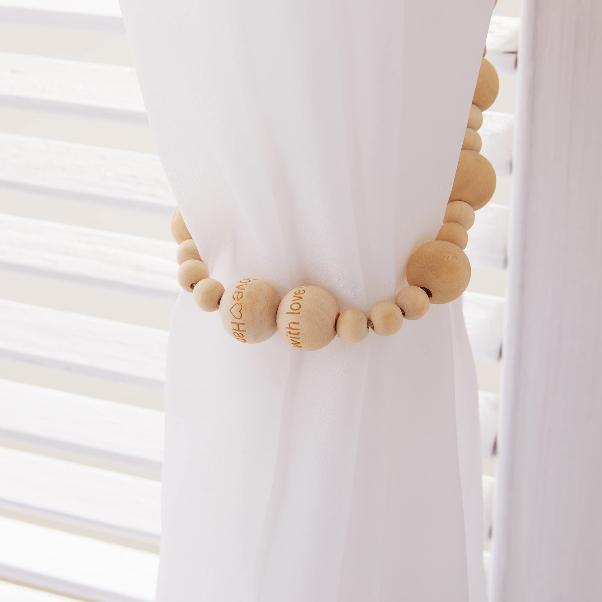 4 Pack Magnetic Curtain Tiebacks Farmhouse Curtain Tiebacks Boho Curtain Hodbacks Home Decor Curtain Holders for Drapes Wood Beads Door Hanging(Natural Wood Color)