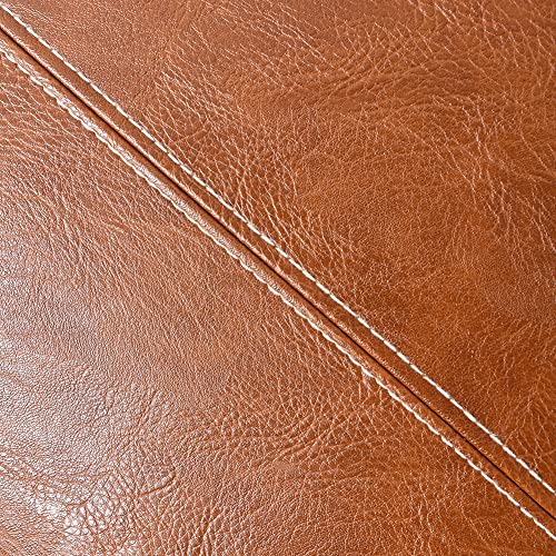 Image of Fancy Homi Brown Boho Lumbar Faux Leather Decorative Throw Pillow Covers 12x20 Inch for Living Room Couch Bed Sofa, Hand Stitched Rectangle Cushion Case 30x50 cm, Rustic Modern Farmhouse Home Decor