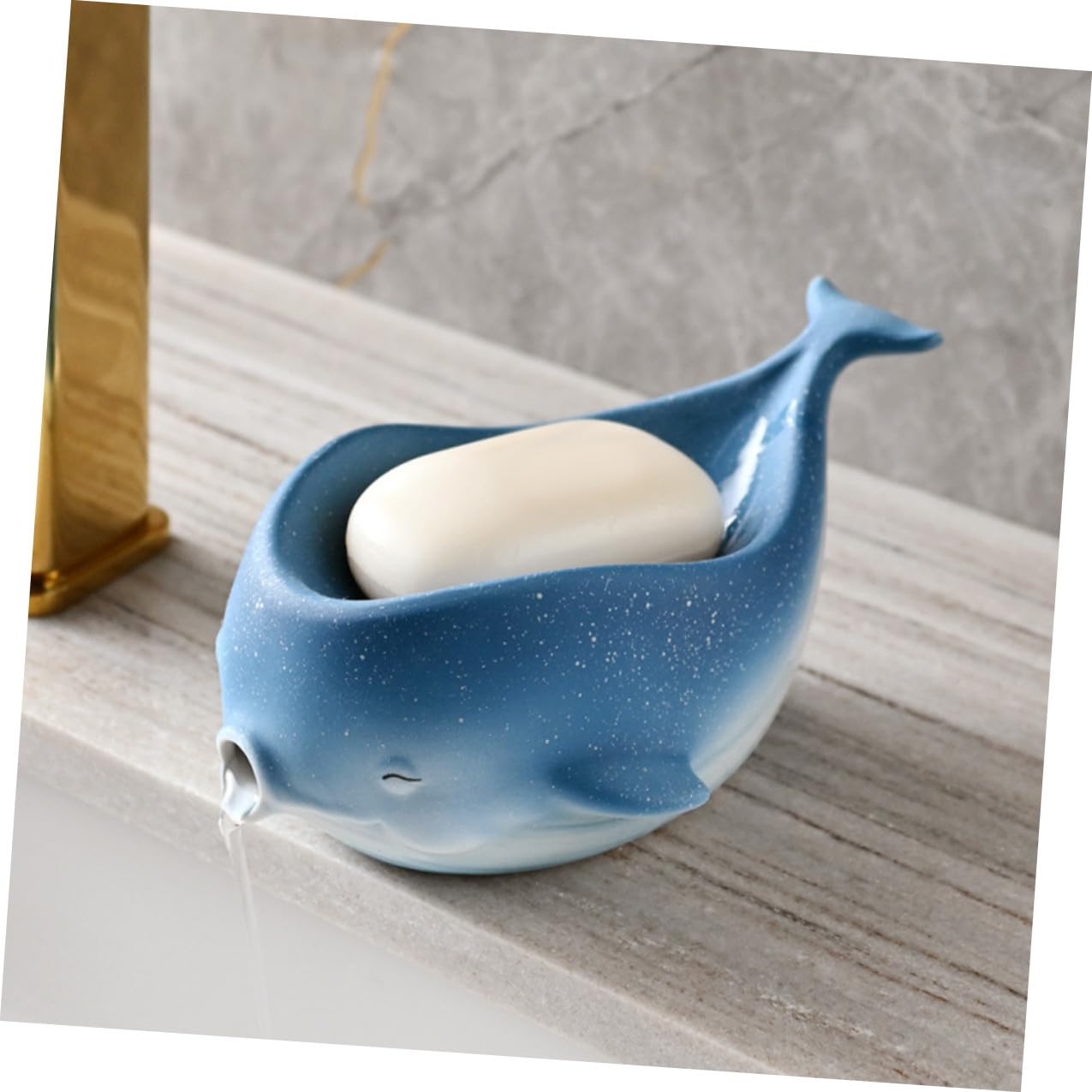 WOONEKY Portasapone in Ceramica con Scarico Vassoio Porta Sapone Drenante per Bagno e Cucina Supporto Multiuso per Sapone e Accessori Design Carino e Facile da Pulire