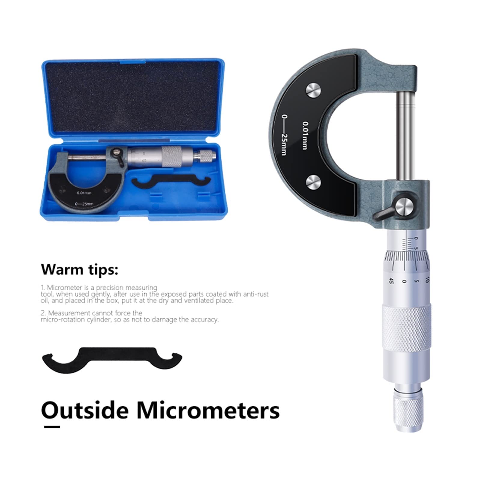 Mikrometr, Mikrometr zaciskowy 0-25mm 0-25 mm 0,01 Przechowywanie Metryczny Miernik Suwmiarka do pomiaru stali węglowej(0-25mm A Type)