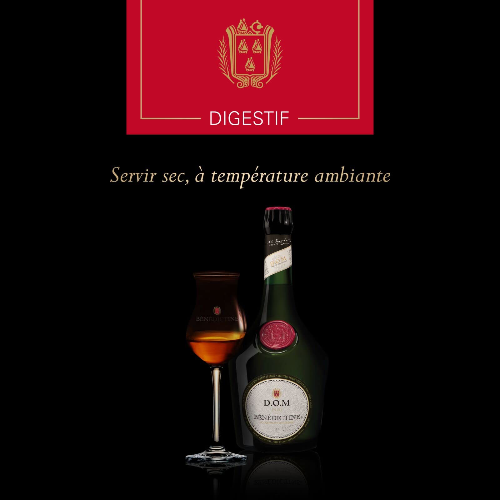 Bénédictine D.O.M. Liqueur Française, 40% vol., 70 cl/700 ml, Préparée à partir d’une Recette Secrète de 27 Racines, Herbes Aromatiques et Épices, Notes de Miel, d’Agrumes et d’Amande Douce