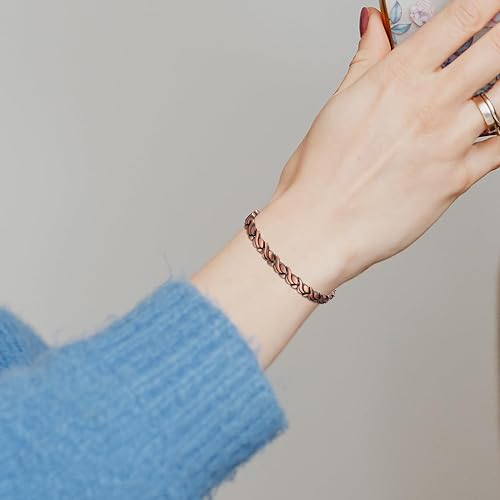 Miniatura 6 de MagEnergy Pulseras de cobre para mujer, 99.9% de cobre puro, pulsera de eslabones magnéticos, pulsera ajustable, regalos de joyería con herramienta