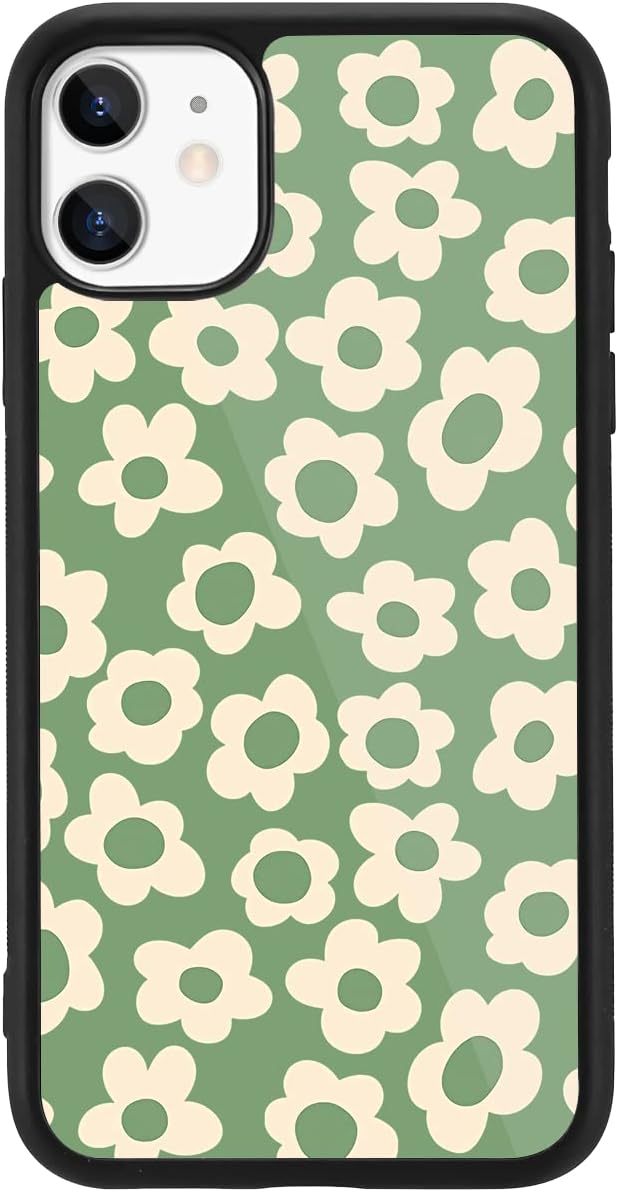 MAYCARI Compatible with iPhone 11 Case Green Flower for Children Women, Hard Back Cover with