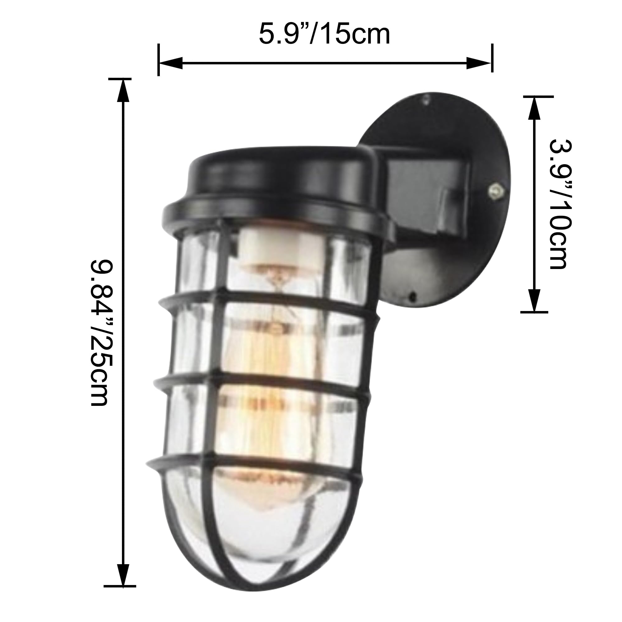 Kiven Waterproof Exterior Outdoor/Indoor Cage Light, Plug-in Wall Mount Lantern Light, Industrial Porch Light with 5.9FT Waterproof Plug-in Cord for Front Door Garage Patio,Black