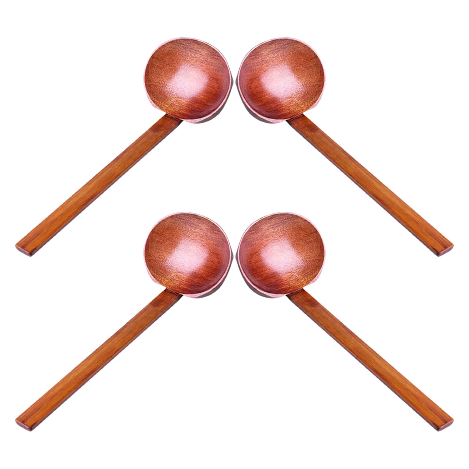 LABRIMP Juego De 4 Cucharas De Madera Con Mango Largo Para Sopa Cucharas Redondas De Madera Para Sopa Para Cocinar Para Ramen Japonés