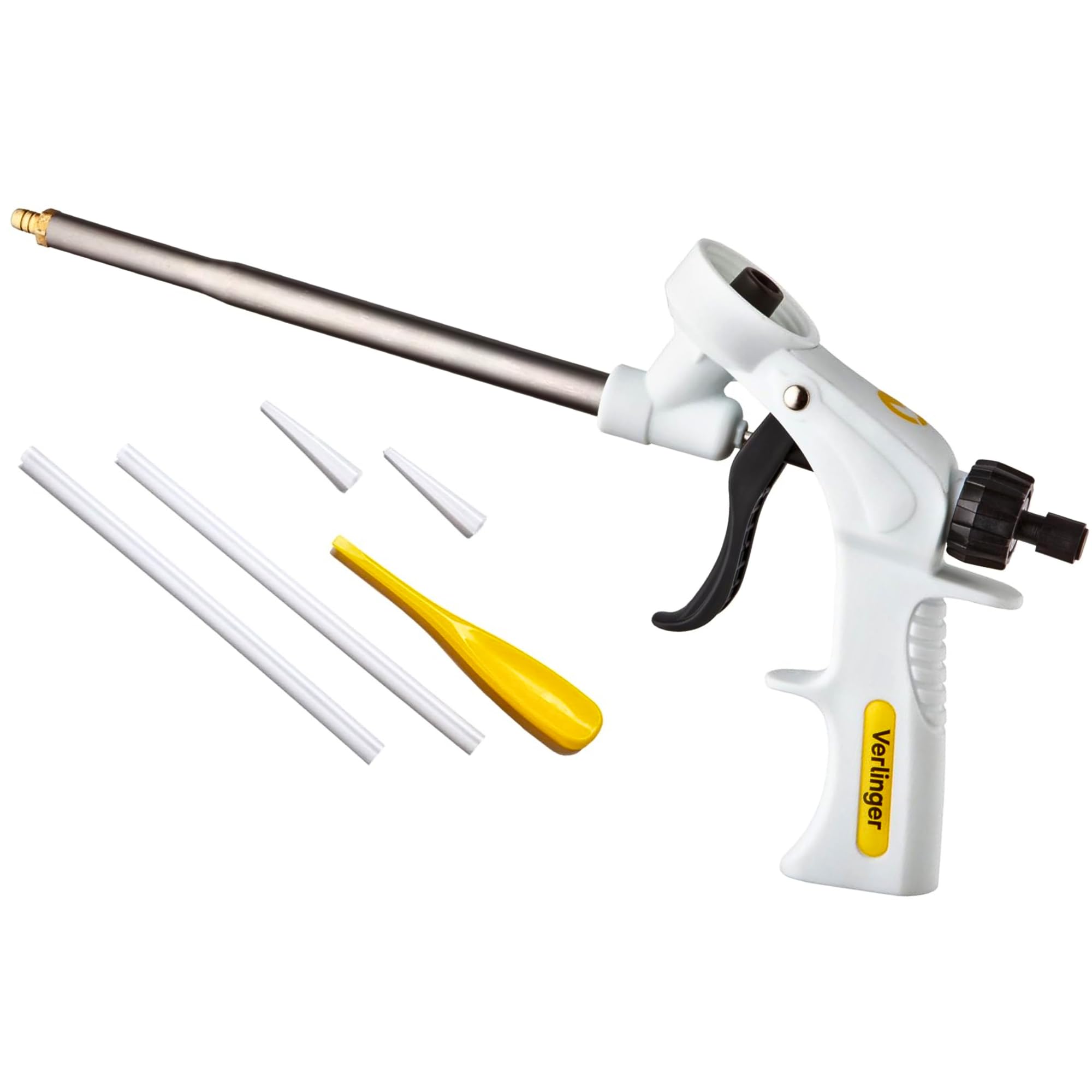Pistolet pour Mousse PU - Applicateur Professionnel pour Remplissage, Étanchéité et Isolation - Pistolet Mousse de Construction et Adhésifs de Dosage Précis, Robuste et Durable Blanc