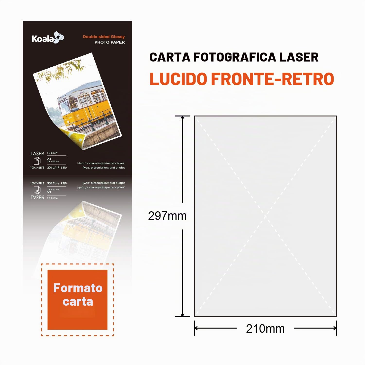 KOALA Carta fotografica Lucida Fronte-Retro A4 200 g/m² 100 fogli per stampante LASER