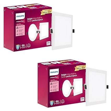 PHILIPS 5W Square AP Plus UltraGlow LED DL Recessed LED Panel Ceiling Light (Pack of 2, Cool Day Light)