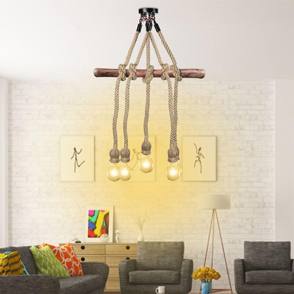 Portalampada e27 doppio da soffitto in corda di canapa vintage a