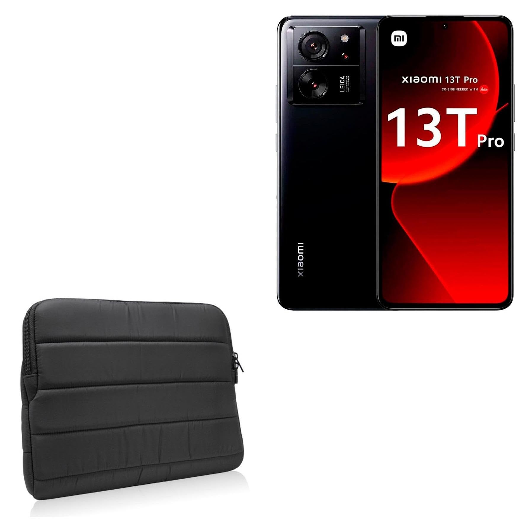 BoxWave Case Compatible with Xiaomi 13T Pro - Polar Jacket, Puffy Padded Material Zip Up Sleeve Pouch - Jet Black