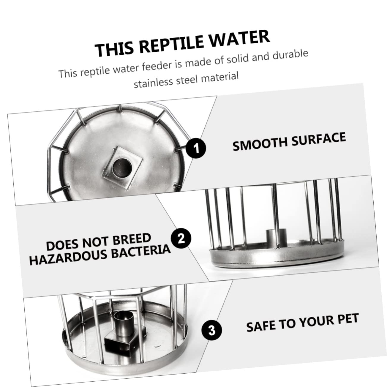 COLLBATH Stainless Steel Reptile Water Feeder Dish Automatic Drinking Bowl for Tortoises Lizards and Bearded Dragons Durable Design for Terrarium Use