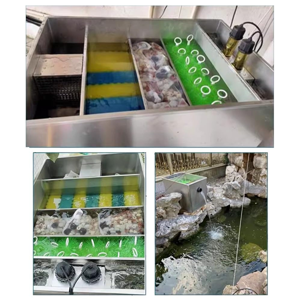 Spazzole per filtri da laghetto, kit di filtrazione per laghetto, spazzola per filtro acquario, spazzola lunga in acciaio inox per la pulizia, filtro skimmer per laghetto, per laghetti Koi, giardini a