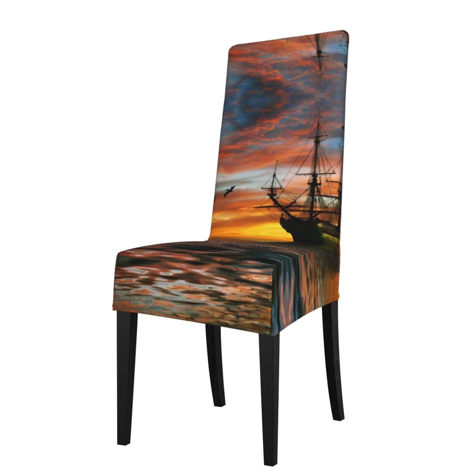 Yyhwhjde Black Cruise Ship Prints Dining Chair Throw Covers - Stretchable Spandex Slipcovers For Chair Protection & Refreshing Your Dining Room