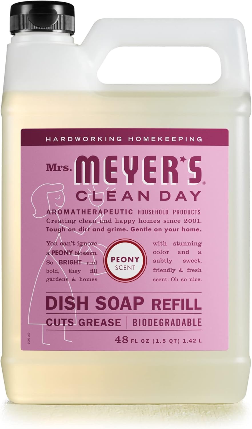 CLEAN DAY Liquid Dish Soap Refill, Biodegradable Formula, Peony, 48 fl. oz