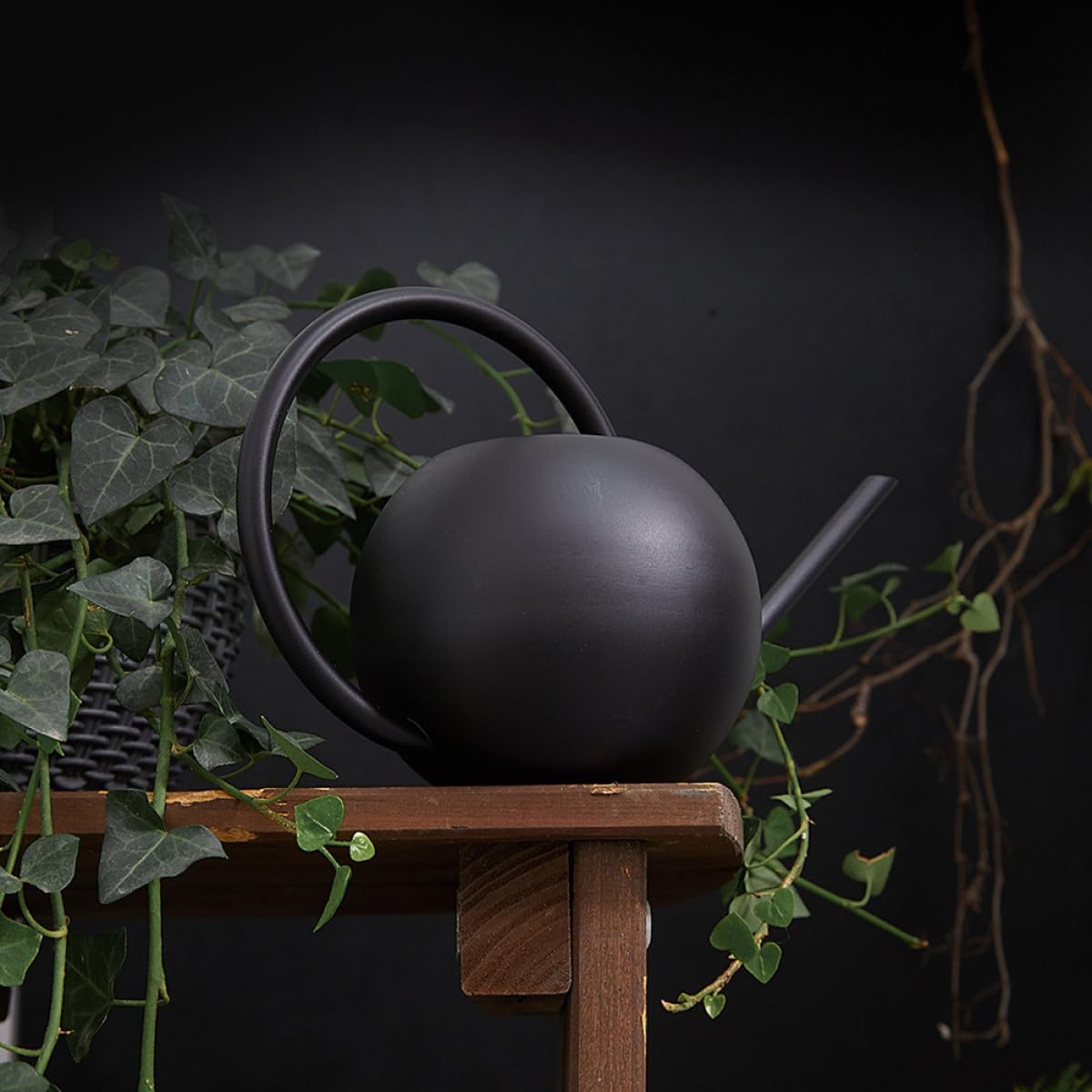 Edelstahl Gießkanne 1000 Ml mit Langem Ausguss Matte Schwarze Gartengießkanne Präzises Spritzfreies Gießen Großer Einfüllöffnung für Garten und Zimmerpflanzen