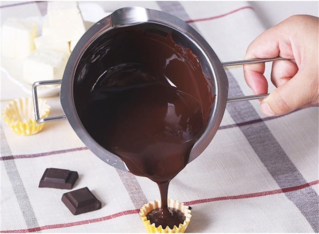 Water Bath Heating hot Pot, Baking Tool Safety Durable Long Handle Compact Lightweight Stainless Steel Melting Fondue Bowl for Chocolate Butter Cheese, 2 Pieces