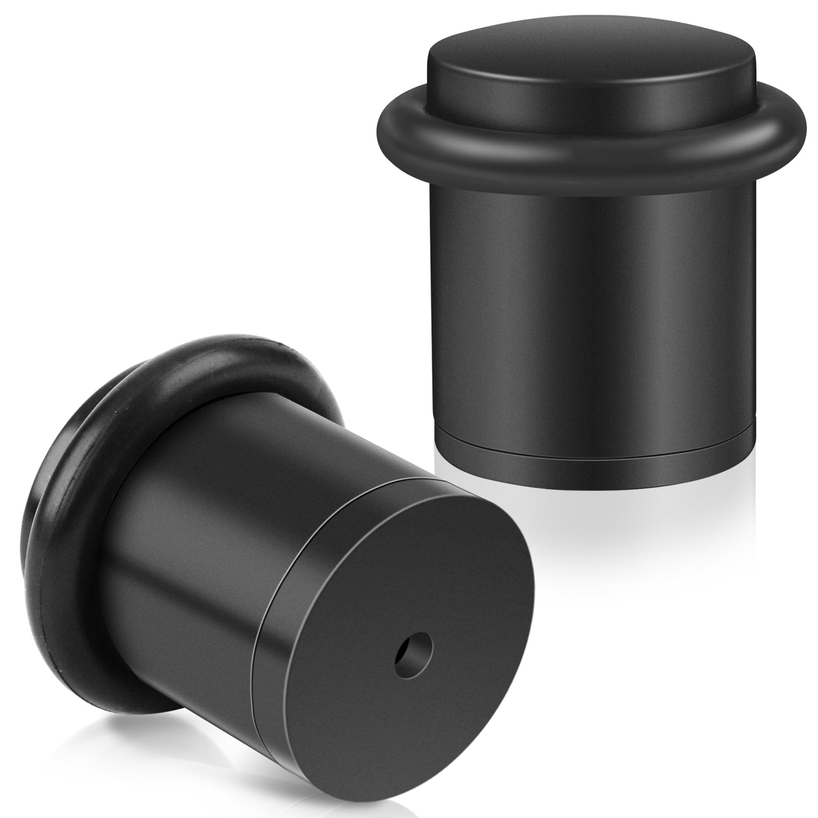Photo 1 of Door Stoppers, 1.5 Inch Black Door Stops, Floor Door Stopper for Bottom of Door with Rubber Bumper, Solid Modern Cylindrical Doorstop for Wall Protector, 2 Pack