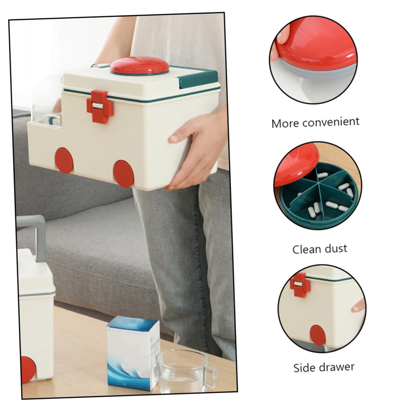 Botiquín Médico Caja de Emergencia para Guardar Medicamentos Estuche de Plástico Hogar Botiquín de Primeros Auxilios Familiar