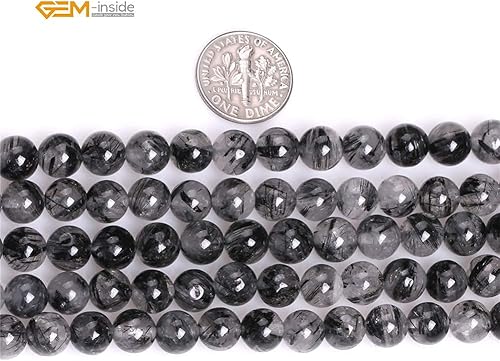 Miniatura 269 de GEM-Inside - Cuentas sueltas de piedra de lava negra natural de 0.315 in para hacer joyas, 15 pulgadas Cordierita de grado A