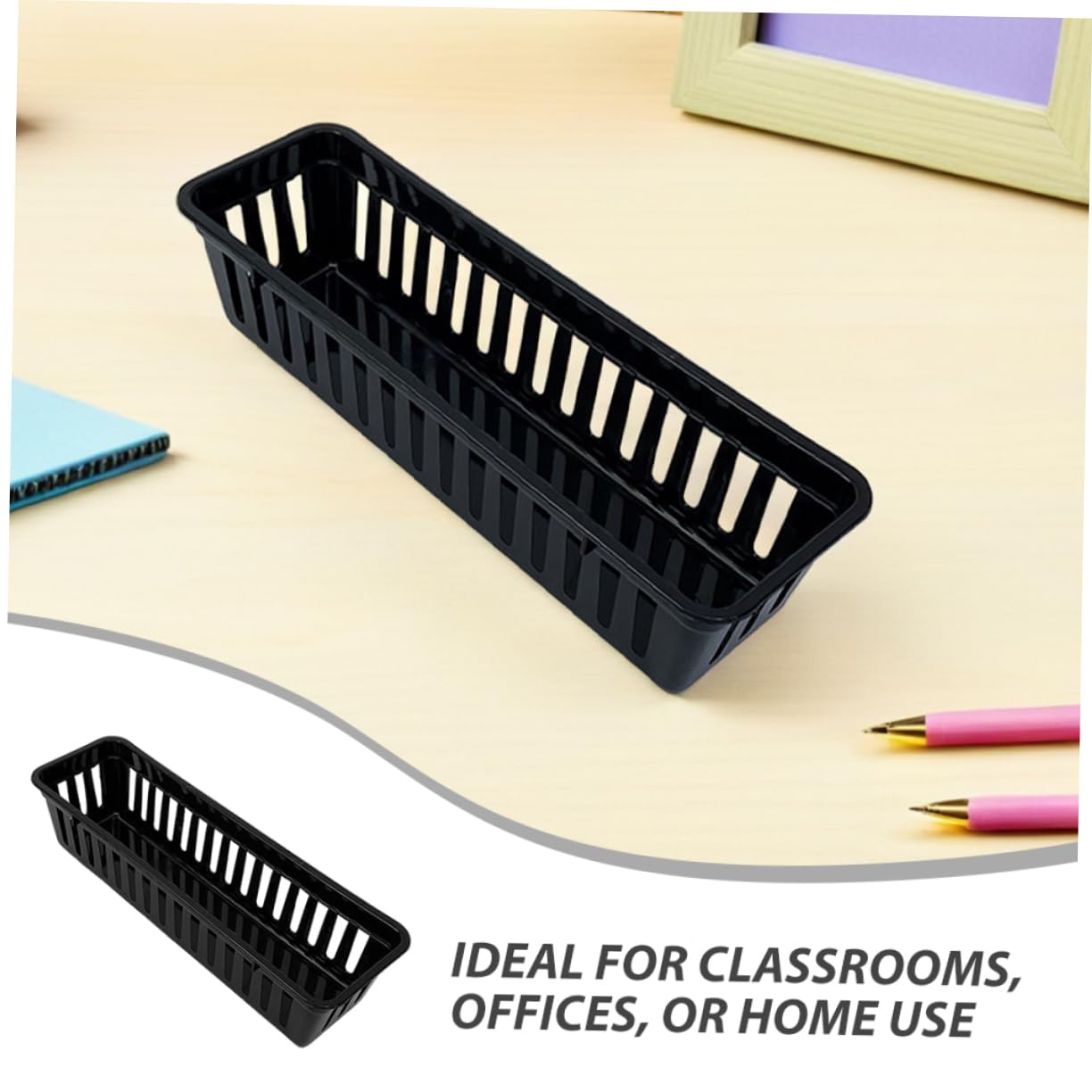 Veemoon 12 Pezzi Organizer Scrivania in Plastica Nero Scatole Rettangolari per Matite e Materiale Scolastico per Aula e Casa Portapenne e Contenitori per Articoli Cancelleria