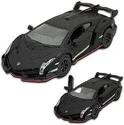 Carrinho De Ferro Miniatura Lamborghini Veneno 13 CM, em metal, 1/36, Rodinhas de borracha com Fricção, Miniatura de carro colecionável, Kinsmart (Preto)
