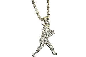 Golden Iced Lab Diamond Baseball Hitter & Glove Pendant and 4mm 24" Rope Chain