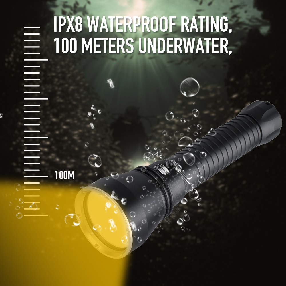 HMTE 70.2 Torcia Subacquea a LED Giallo/Bianco Torcia Subacquea 100M 26650 Torcia Ricaricabile ad Alta Potenza per Pesca Subacquea, torce (Luce Bianca)