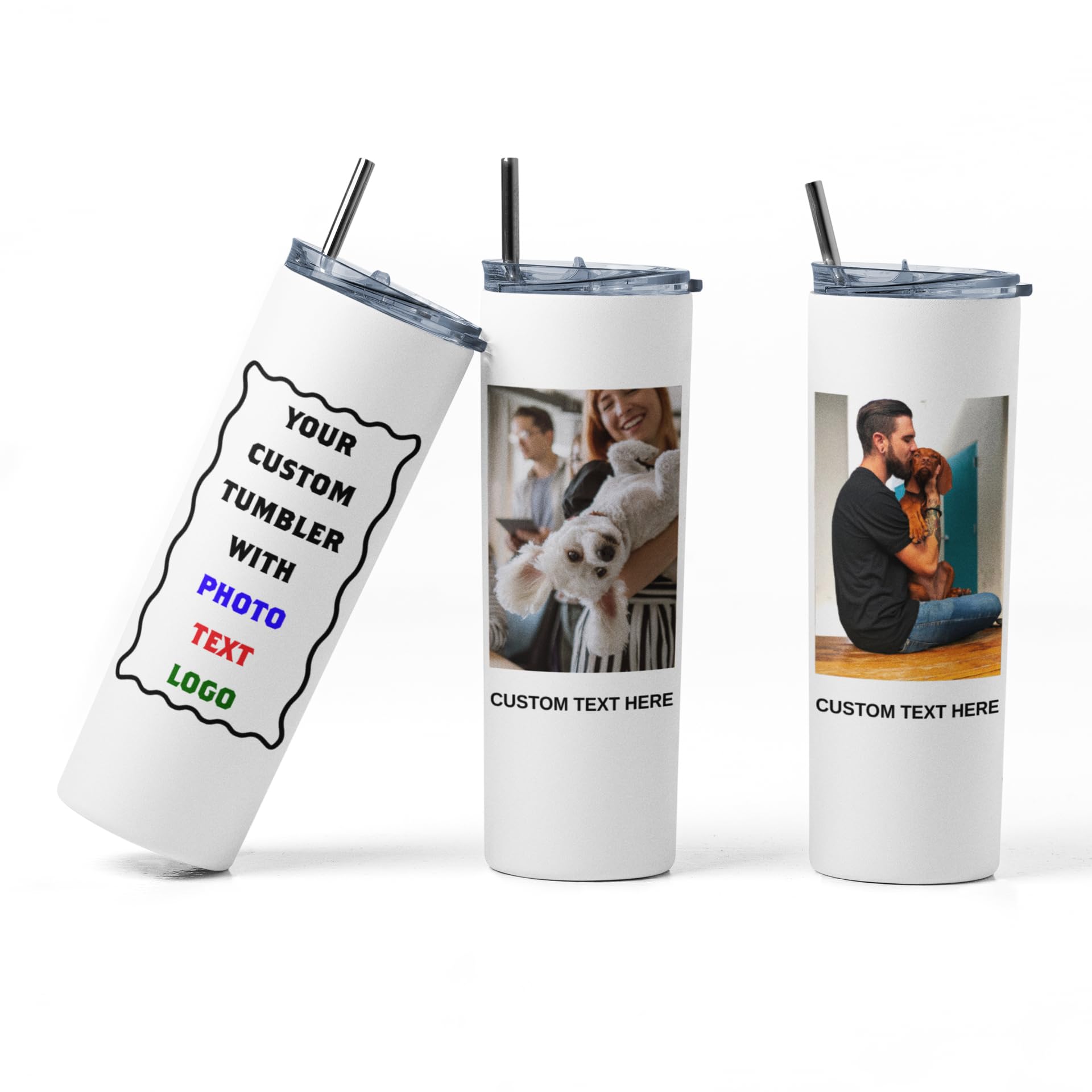 Custom Pet Photo Tumbler with Lid, Insulated Stainless Steel 20oz Personalized Picture Thermo Cup for Animal Lovers, Drinking Glass for Cat Mom & Dog Dad, Coffe and Travel Mug