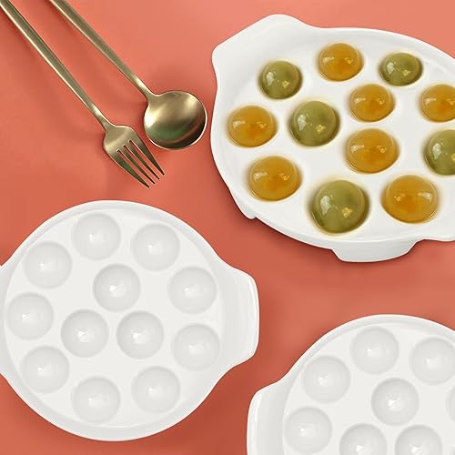 Miniatura 6 de Vkinman Plato Escargot de cerámica con 12 agujeros de 9.2 pulgadas Caracol blanco placas de cerámica placa de dieta