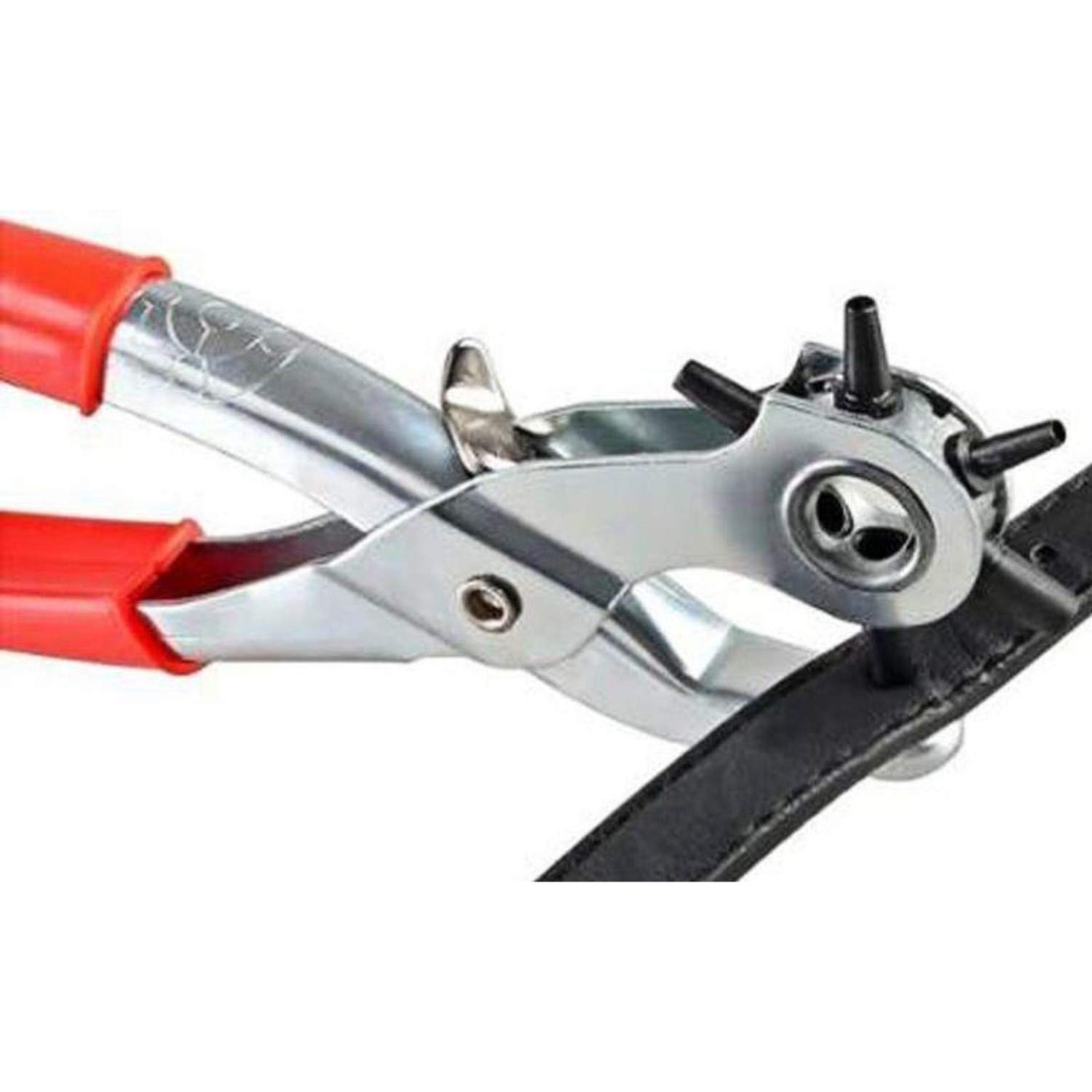 DRUNNA Revolving Leather Canvas Rubber Belt Holes Punch Plier 6 Sizes Hole Red & Silver-image-14