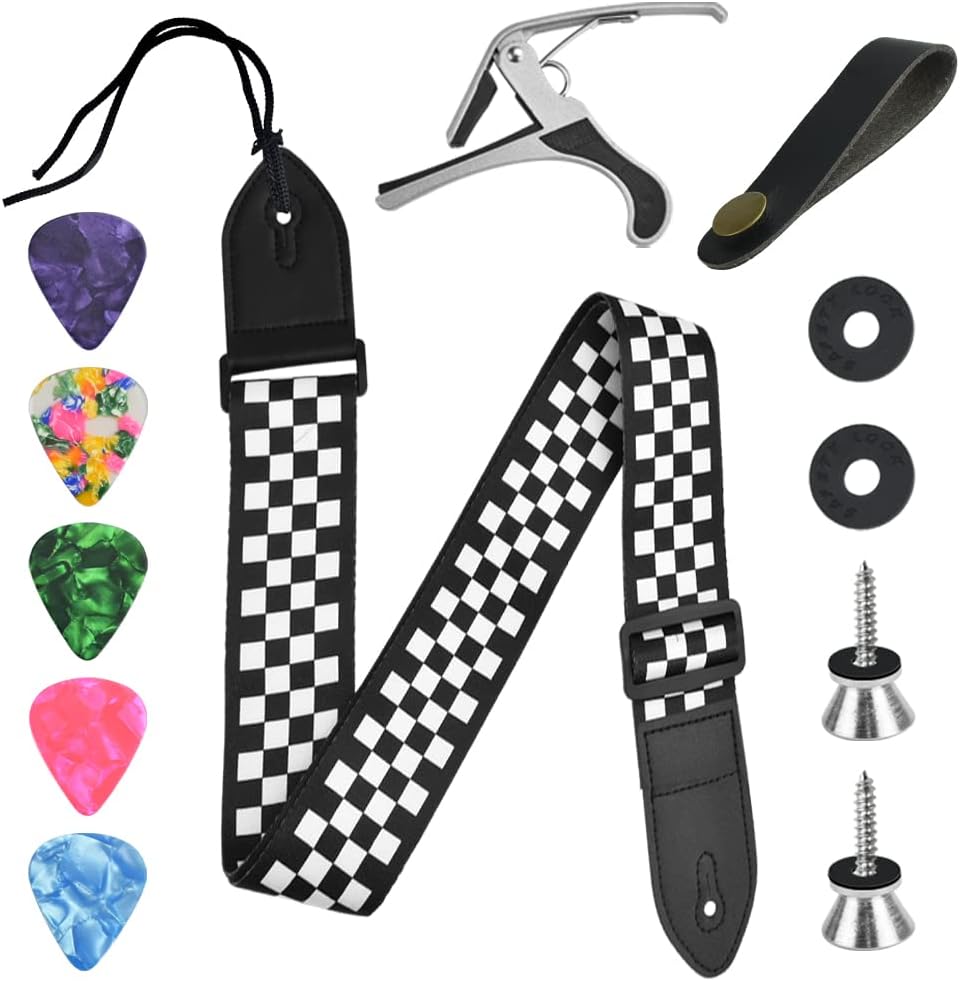 DIKEBAOGuitar Strap Cotton Guitar Strap Adjustable Guitar Strap 80-137 cm Guitar Strap + Guitar Collar + 2 Guitar Strap Pin + Capo + 5 Guitar Picks for Electric Guitar Western Guitar Bass