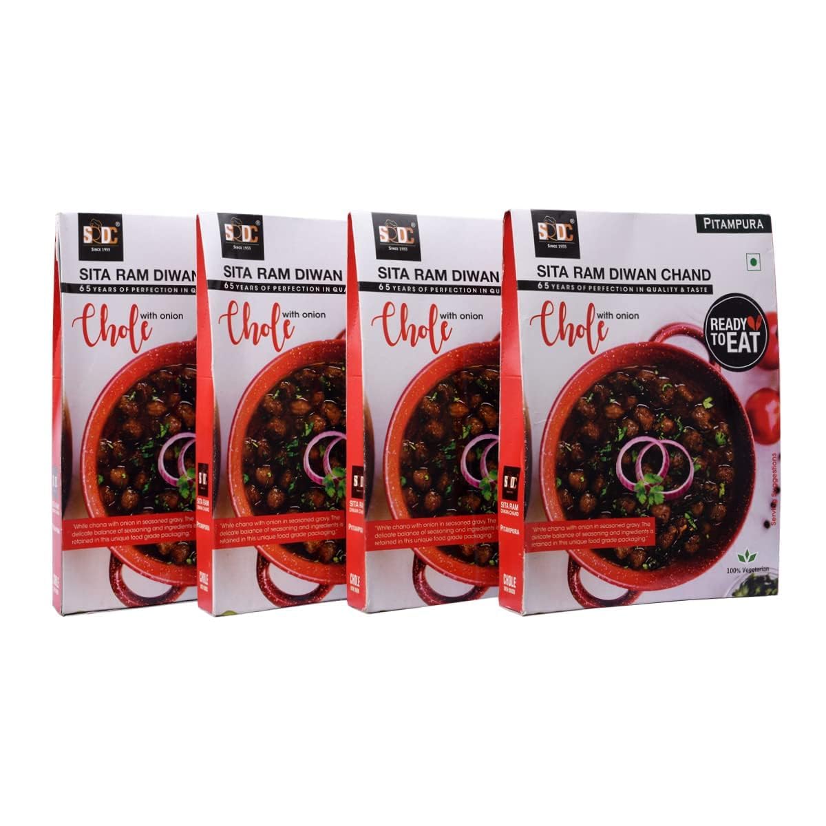 Sita Ram Diwan Chand Ready To Eat Chole with Onion 300 Gram each | No Preservatives | No Artificial Flavors | 100% Natural Ingredients & Vegetarian | Tasty Snacks - Pack of 4