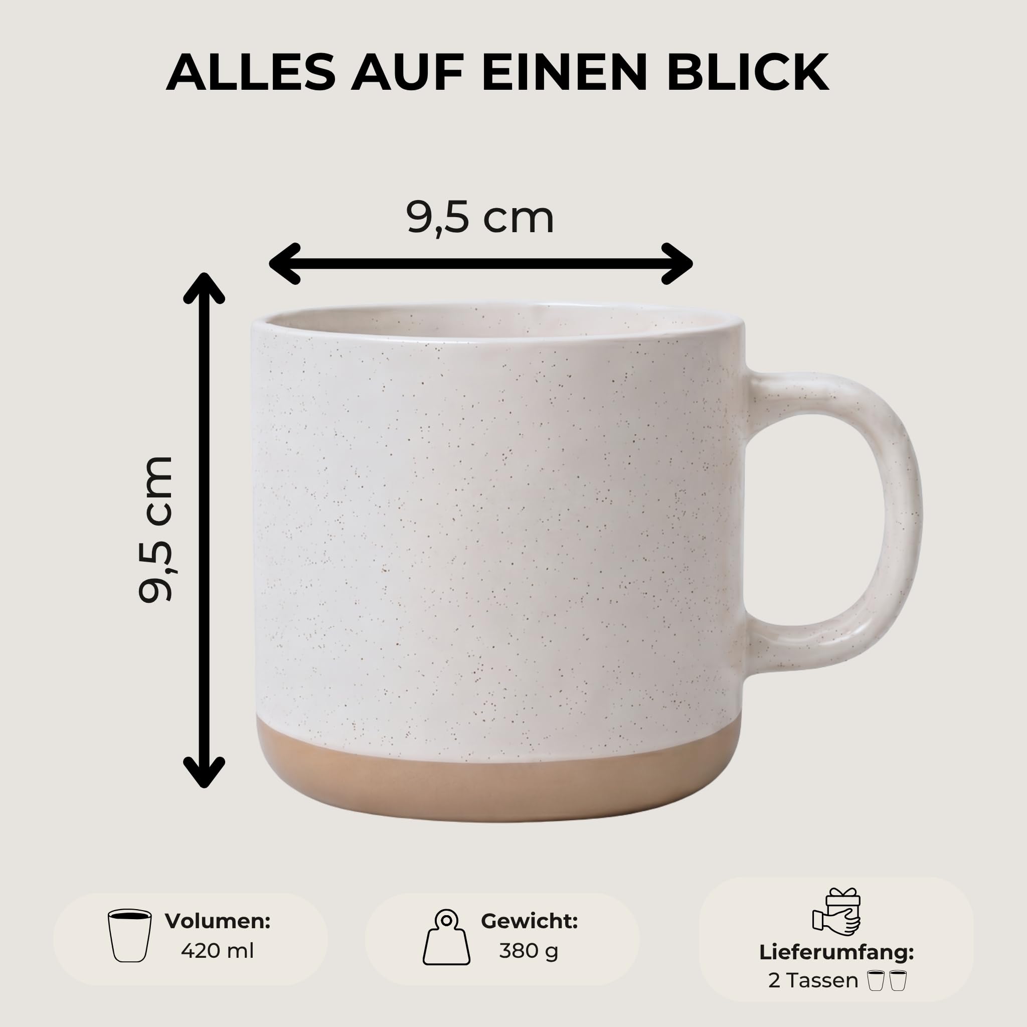 Steingut-Tassen Set MAMA und PAPA – 2x 420 ml – Keramik Kaffeetassen mit Herzmotiv – Beidseitiger Dekor-Druck – Spülmaschinen- & Mikrowellenfest – Geschenk für Mama und Papa