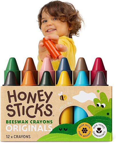 Honeysticks - Ceras de cera de abejas 100 % pura (12 unidades) - Ceras no tóxicas para niños pequeños de 1 a 3 años, seguras para bebés a partir de