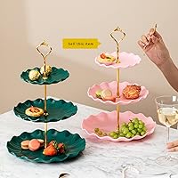 Vista 5 de 3 soportes de plástico rosa de 3 niveles para cupcakes de postre, torre de exhibición de dulces de frutas para bodas, fiestas de cumpleaños, fiestas