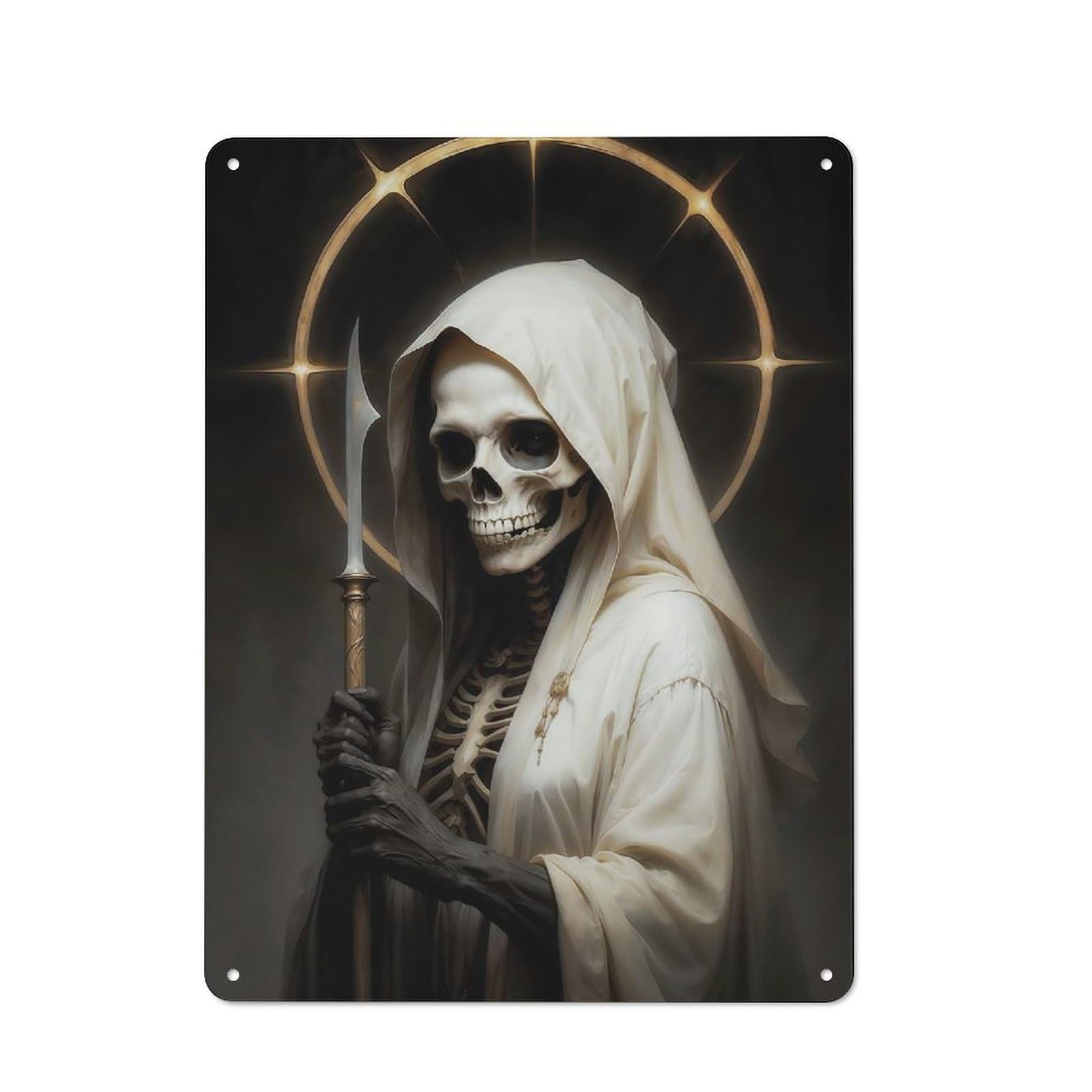 Junmoney White Santa Muerte Vintage Metal Sign 40X30cm, Cafe Style Restaurant Wall Art For Takeaway, Bar, Kitchen Or Counter Area