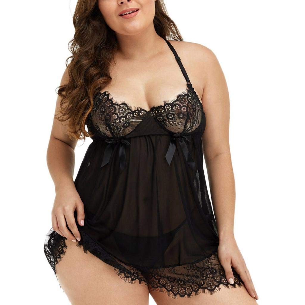 Sexy Lingerie for Women Sexy Seethrough Lace Lingerie Temptation Erotic Babydoll Underwear Nightdress Set Plus Size UK 8-22