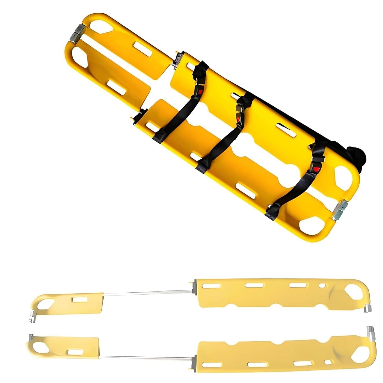 Feiphla Portable Stretcher,Foldable Aluminum Scoop Portable Stretcher, EMT Medical Stretcher Patient Mover Rescue,390Lb Load Capacity,with 3 Safety Straps,for Field Emergency Care