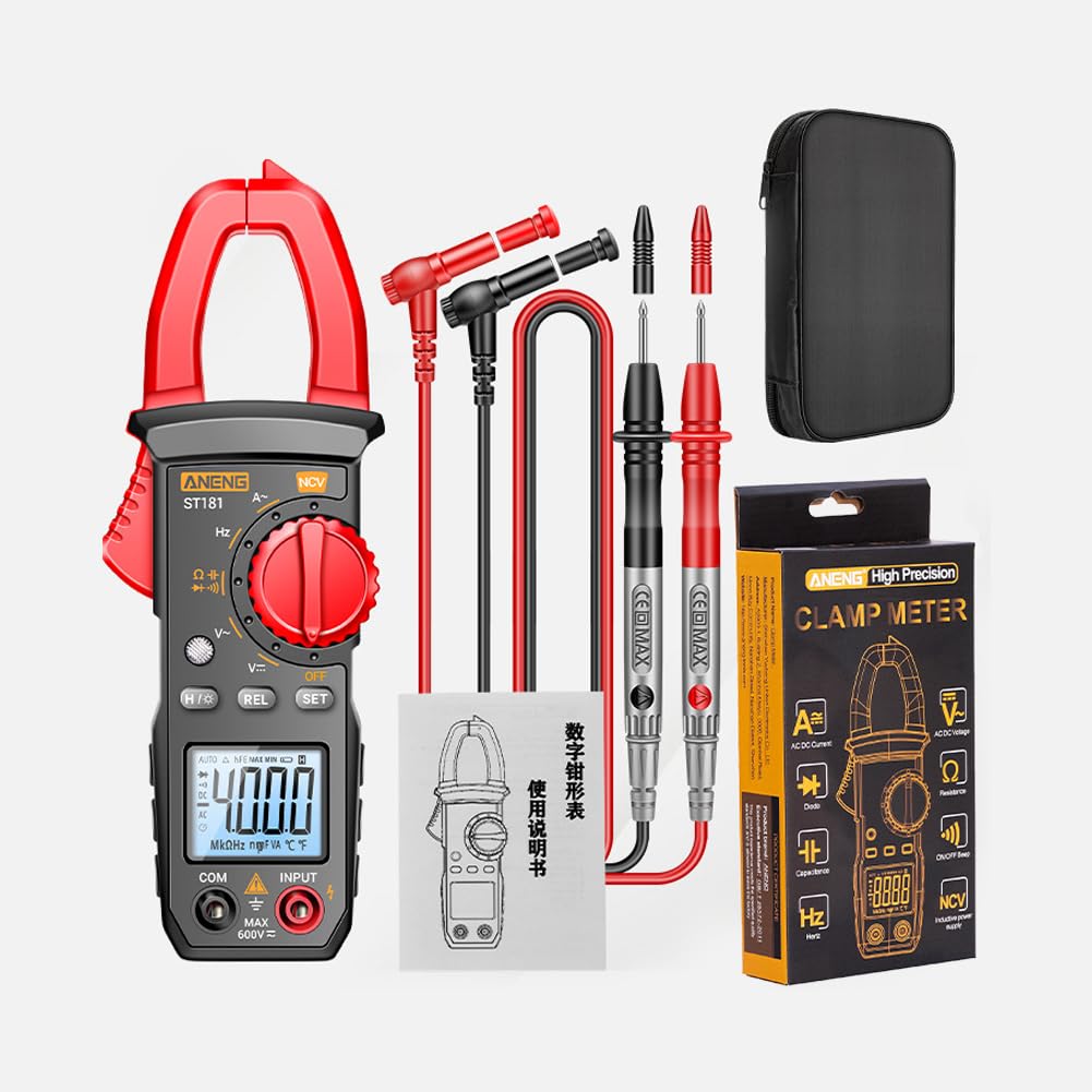 ST181 Multimeter Current Clamp 4000 Counts TRMS Auto Range Current Meter with AC/DC Voltage AC Current Resistance Capacitance Continuity Non-Contact Voltage Detection Diodes