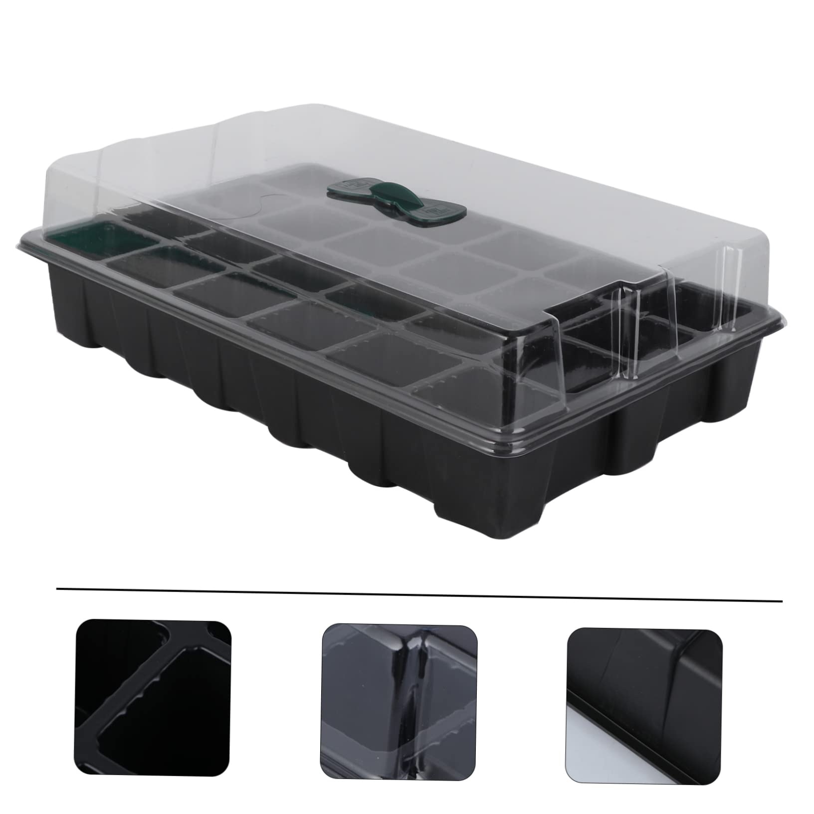 INOOMP 3piezas Bandejas de Germinación para Plantas Macetas de Vivero con Tapa Bandeja de Cultivo Hidropónico Negra para Semilleros