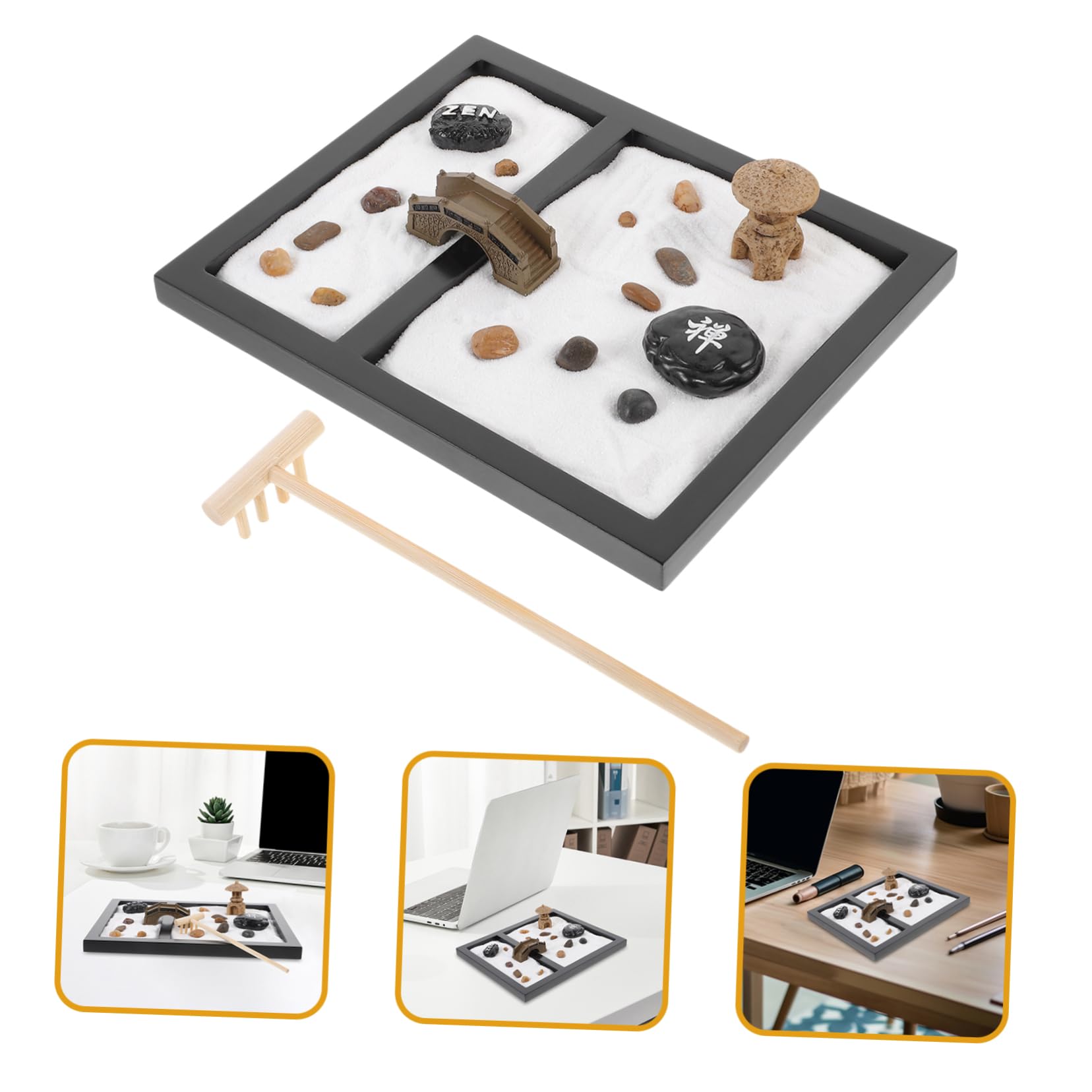 BCOATH Zen Garden Sand Table with Simulation Moss and Stones Creative Meditation Decor for Office Home Shop Miniature Landscape Adornment Present for Friends