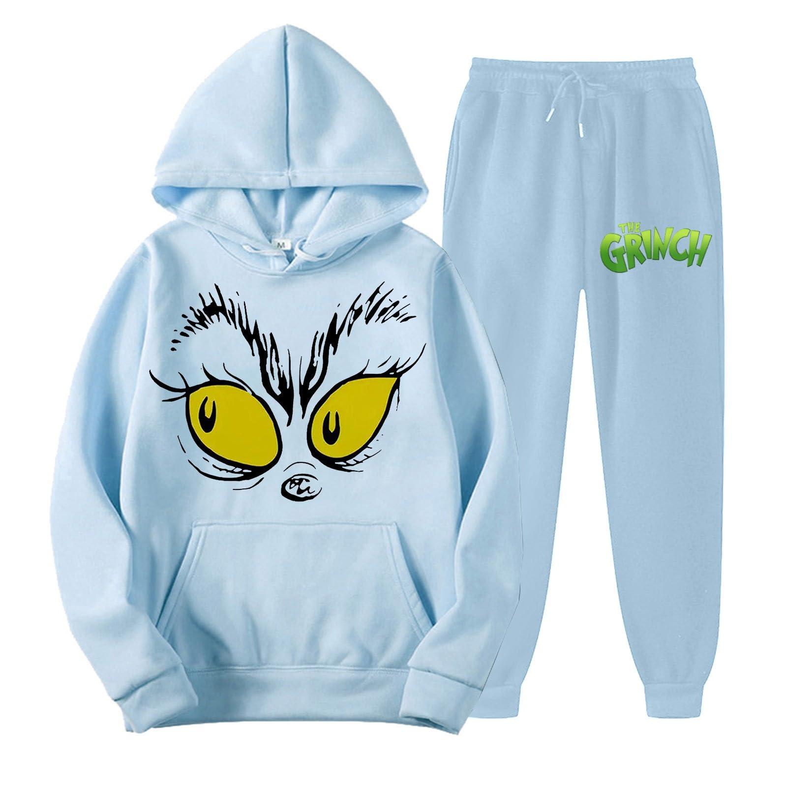GenericOversized Christmas Sweatsuits Set for Women Green 2 Piece Hoodie Sweatshirt & Jogging Sweatpants Tops 1688