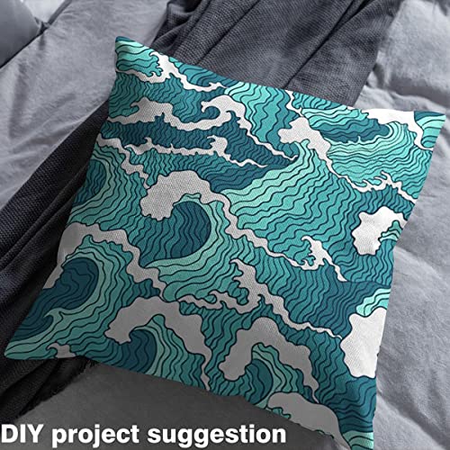 Ocean Waves Fabric by The Yard,Japanese Hokusai Style Upholstery Fabric for Chairs,Nautical Exotic Marine Sea Wave Waterproof Outdoor Fabric,2 Yards,(L184*W150cm) Teal White - Image 4
