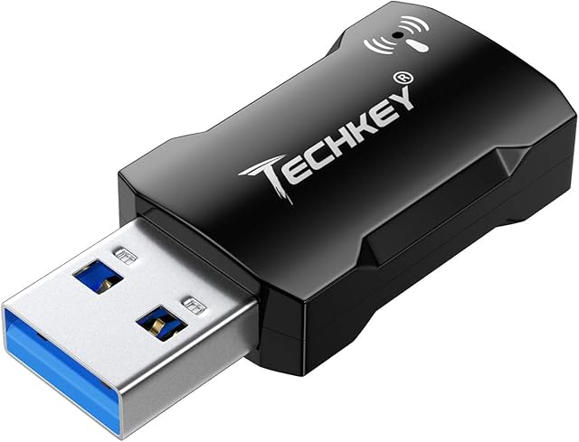 WiFi Dongle 1300Mbps for PC, Techkey WiFi Adapter Wireless Network USB WiFi Adapter 802.11 ac USB WiFi Dongle with Dual Band 2.4GHz/400Mbps, 5GHz/866Mbps for Windows 11/10/8/8.1/7/ MacOS 10.9-10.15