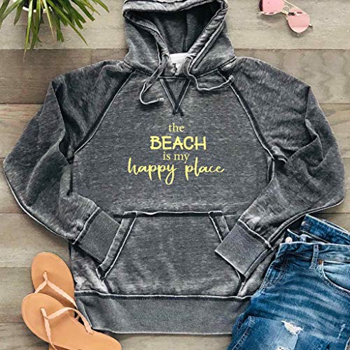The Beach is my Happy Place Hoodie Beach Vacation Shirt Soft Lightweight Burnout Hooded Sweatshirt Sparkly or Matte3
