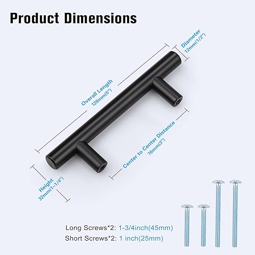 Miniatura 6 de KNOBWELL Paquete de 15 manijas de gabinete de cocina color negro sólido de 3 pulgadas, modernas manijas de cajón en T para armario y armario