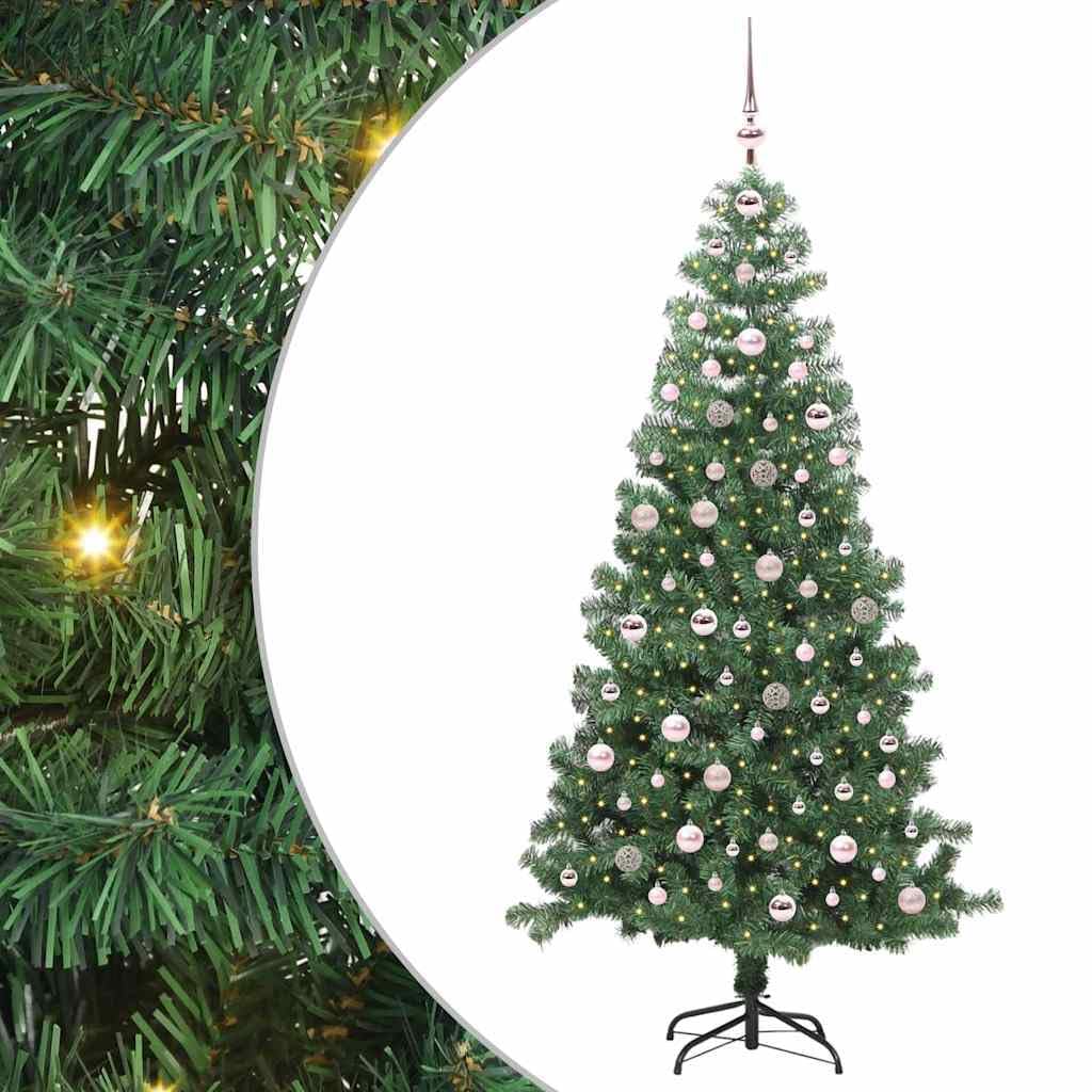 Choinka z 300 diodami LED w kolorze ciepłej bieli, wysokość 240 cm, zielona, PCW, łącznie ze stojakiem, do użytku wewnątrz i na zewnątrz, świąteczna dekoracja