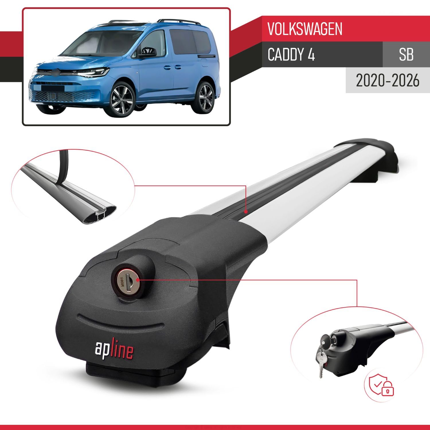 RE&AR Tuning Compatible avec Volkswagen Caddy 4 (SB) 2020-2025 ACE-1 Barres de Toit Railing Porte-Bagages de Voiture Gris Aluminium 3 Barres