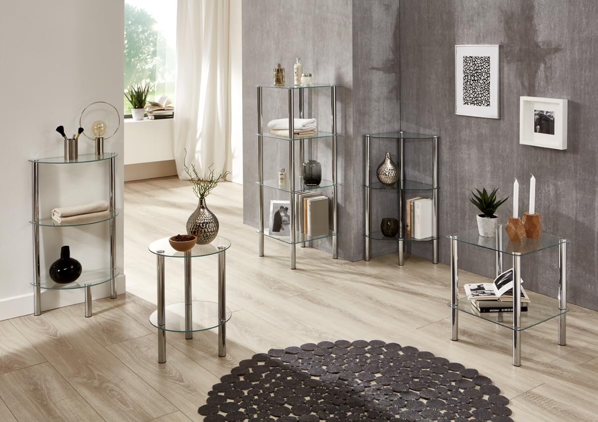 HAKU Table d'appoint Ronde, Chrome, métal, Table Basse avec Plateau en Verre trempé - Dimensions : H 47 cm x Ø 35 cm, Style : Moderne