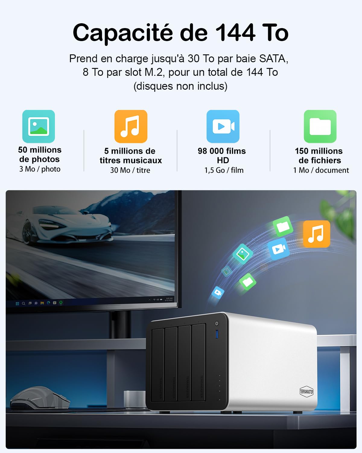 TERRAMASTER F4-425 Plus NAS - Stockage 4Baies, Intel N150 Quad-Core, 16GB DDR5, 2X 5GbE LAN, 3X Slots M.2, Serveur Multimédia et Collaboratif (sans Disque)